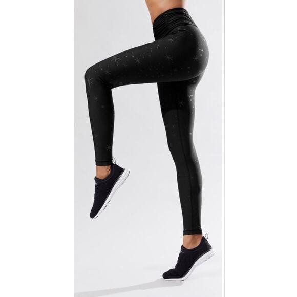 Carbon38 Nova Star Print Leggings Ruched Waistband black gray - Picture 6 of 12